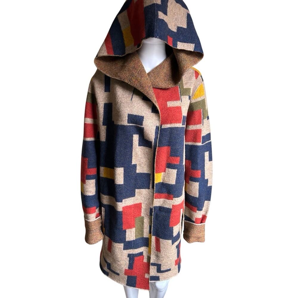 Toad&Co Heartfelt Hoodie Women XL 100% Wool Geometric Long Cardigan Coat - Picture 14 of 14